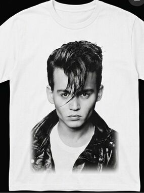 Johnny Depp “Cry Baby” Size XL 
White Crewneck Graphic Tee Portrait Print